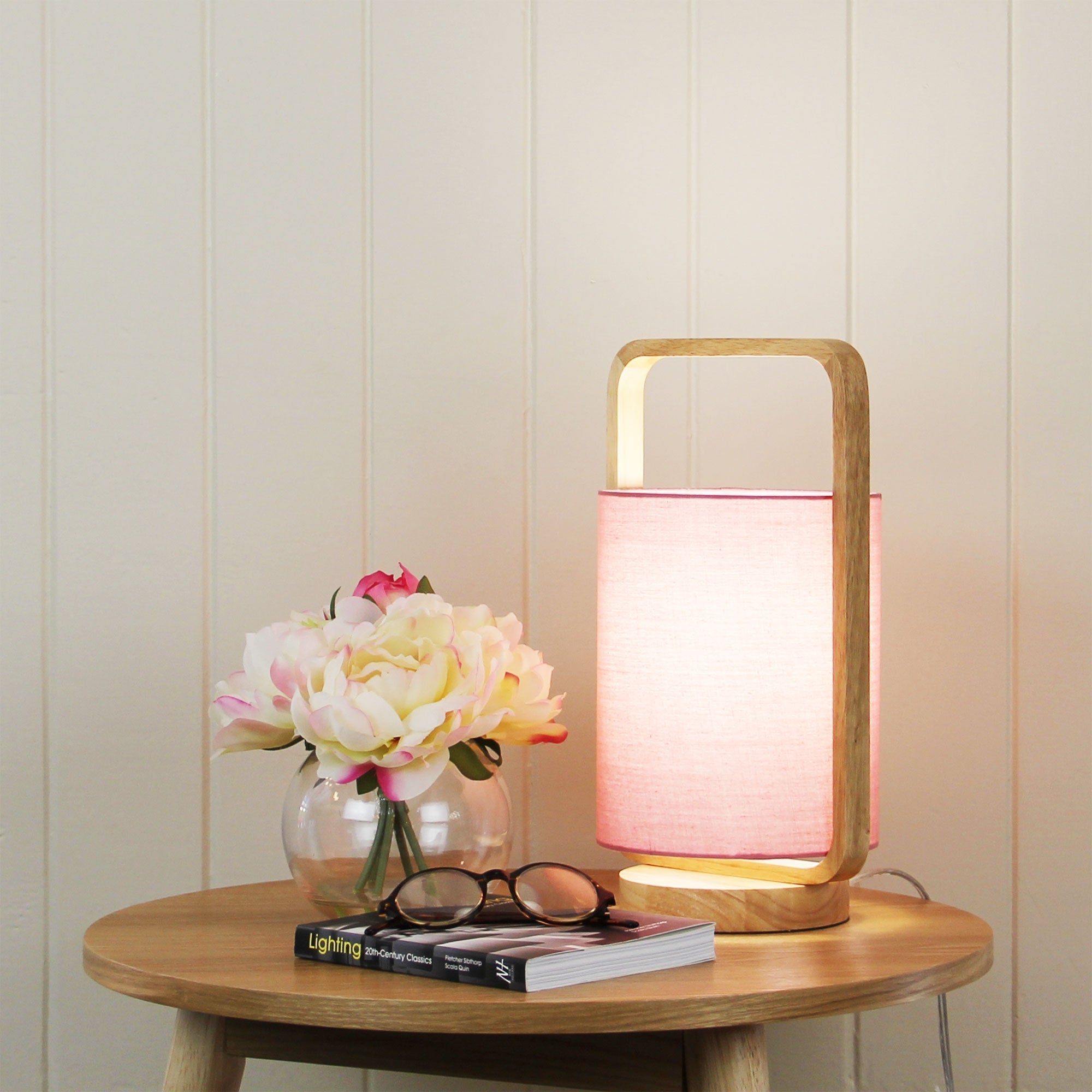 Lucia Table Lamp Wood and Blush Shade